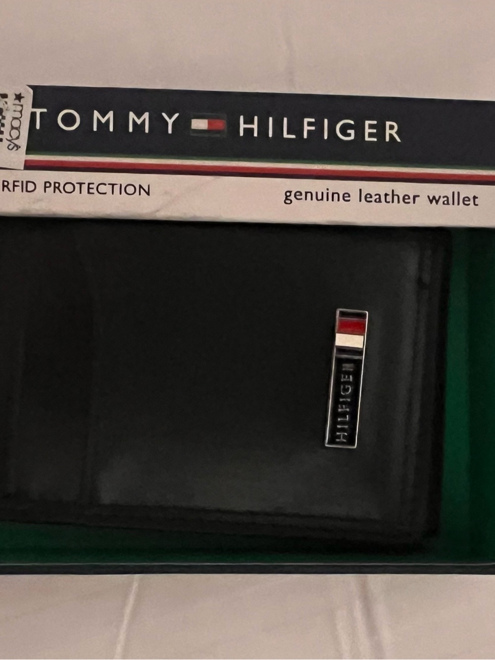 Tommy Hilfiger Black Leather Card Holder with Flag Detail